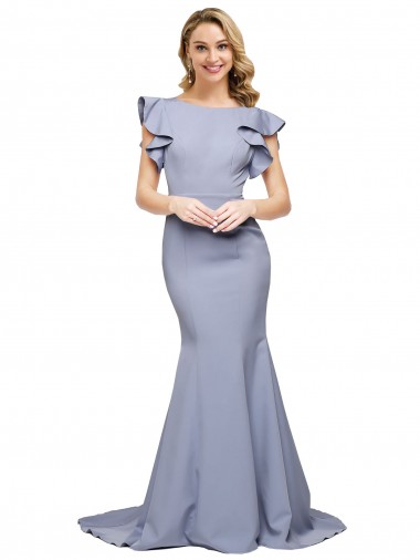 Outlet Stretch Crepe Round Neck Sleeveless V-Back Sweep Train Formal Evening Dress