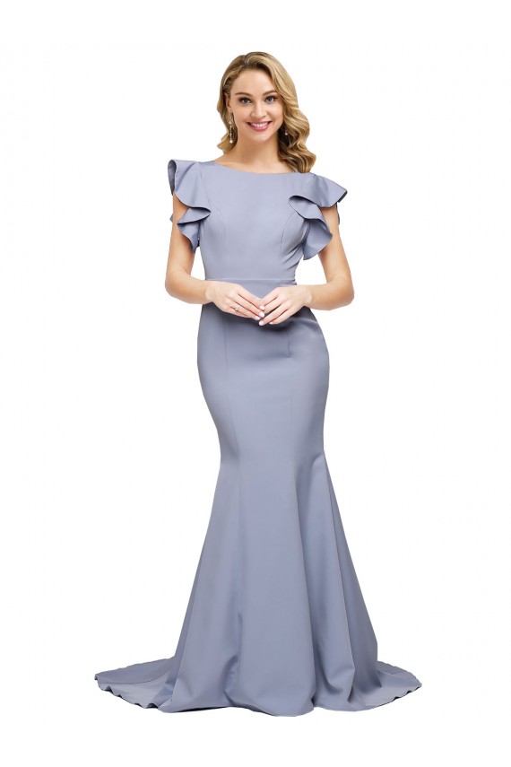 Outlet Stretch Crepe Round Neck Sleeveless V-Back Sweep Train Formal Evening Dress
