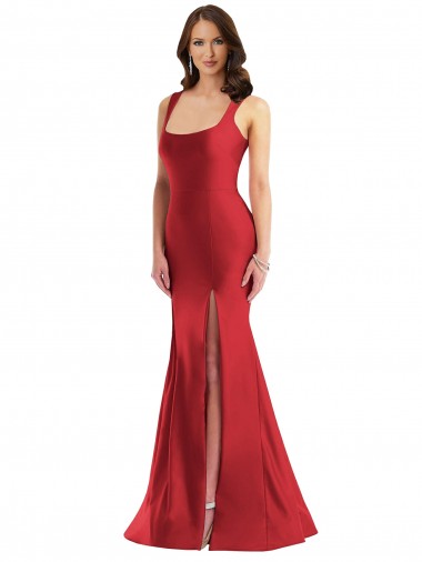 Outlet Silky Satin Square Neck Sleeveless Long Plus Size Formal Evening Dress