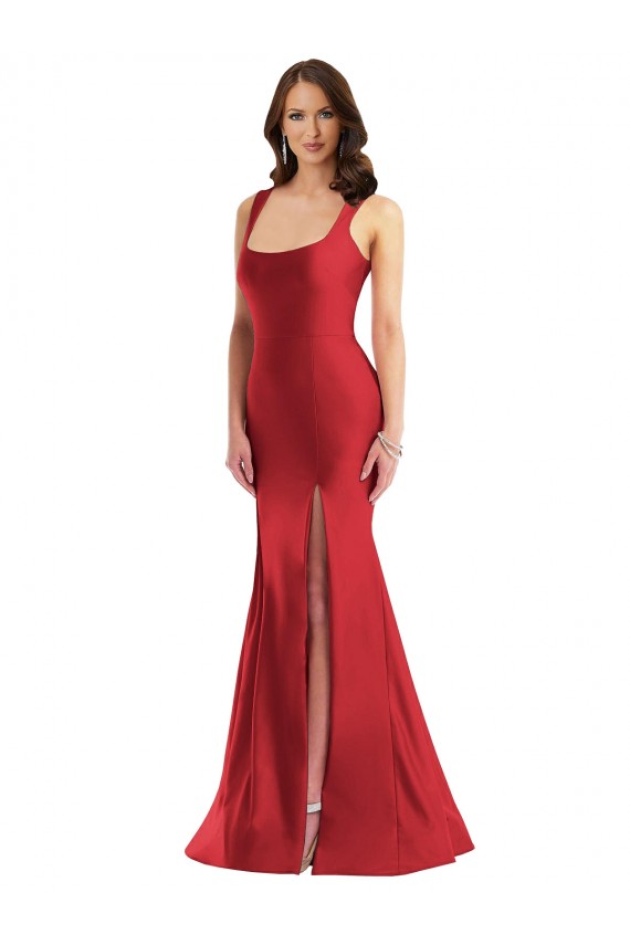 Outlet Silky Satin Square Neck Sleeveless Long Plus Size Formal Evening Dress