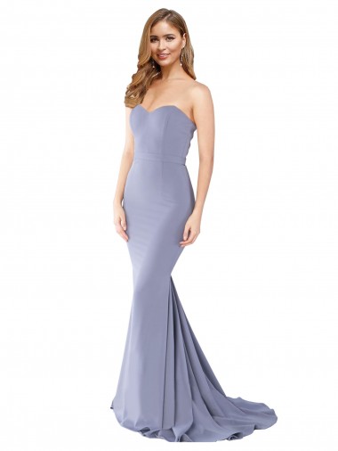 Outlet Stretch Crepe Sweetheart Sleeveless Low Back Smoke Blue Long Formal Evening Dress