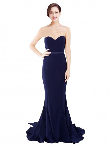 Outlet Stretch Crepe Sweetheart Sleeveless Low Back Sweep Train Semi Formal Evening Dress
