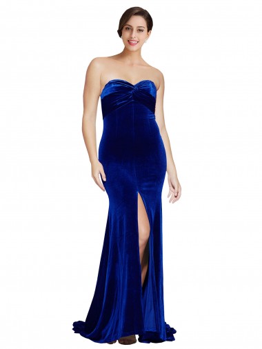Outlet Stretch Velvet Sweetheart Sleeveless Low Back Sweep Train Formal Evening Dress