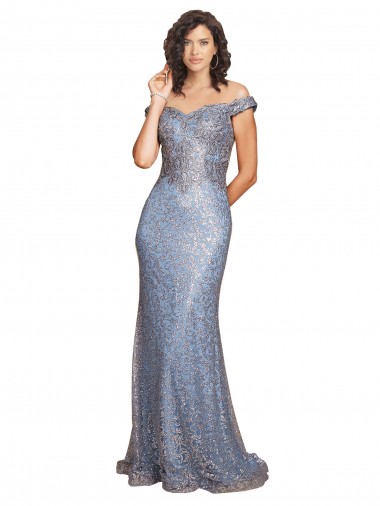 Outlet Sequin Off the Shoulder Sleeveless Long Formal Evening Dress