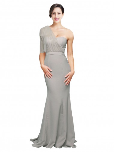 Outlet Stretch Crepe & Tulle One Shoulder Sleeveless Low Back Sweep Train Formal Evening Dress
