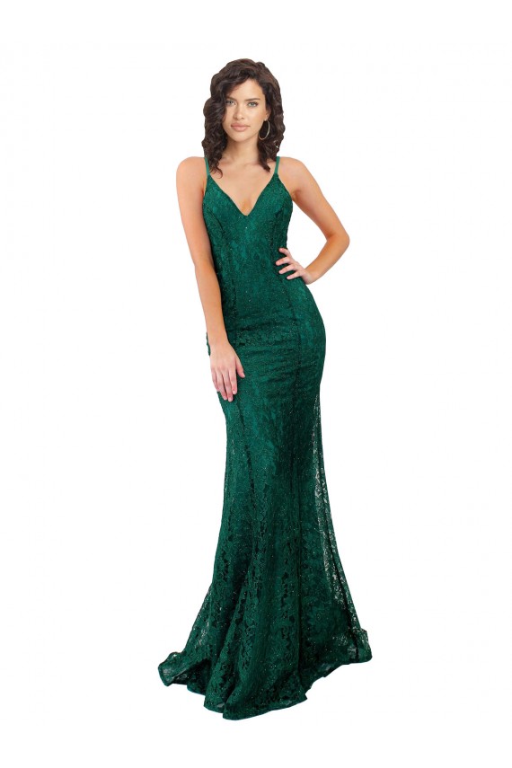 Outlet Lace V-Neck Sleeveless Open Back Long Black Tie Evening Dress