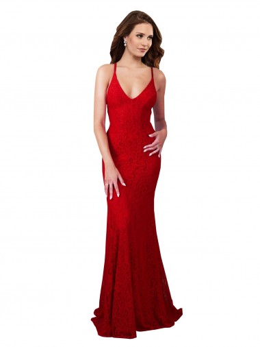 Outlet Lace V-Neck Sleeveless Open Back Long Formal Dress