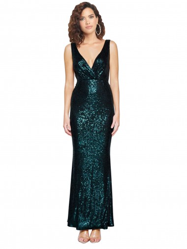 Outlet Sequin V-Neck Sleeveless Long Evening Gown