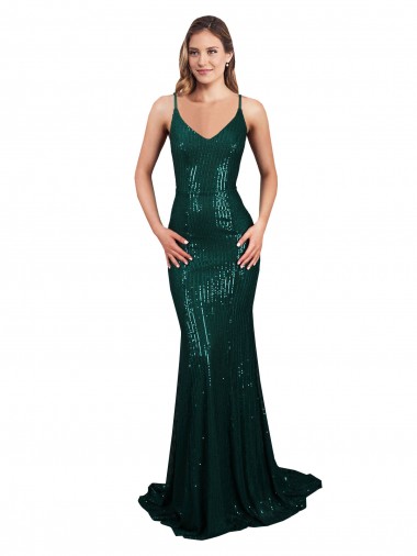 Outlet Sequin V-Neck Sleeveless Low Back Long Formal Evening Dress
