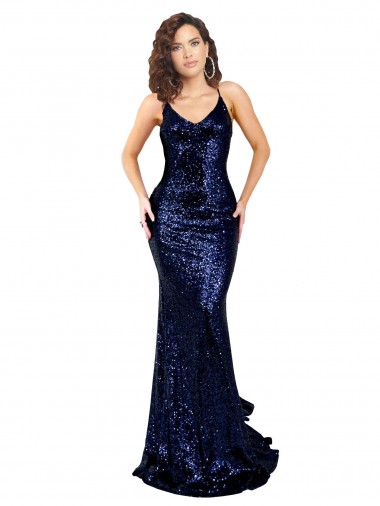 Outlet Sequin V-Neck Sleeveless Open Back Long Formal Evening Dress