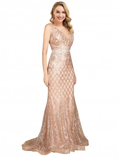 Outlet Sequin & Sparkling Sequin V-Neck Sleeveless V-Back Long Plus Size Formal Evening Dress