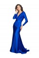 Outlet Silky Satin V-Neck Long Sleeves V-Back Long Formal Evening Dress