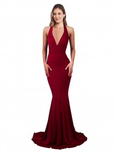 Outlet Spandex Halter Neck Sleeveless Open Back Long Formal Evening Dress