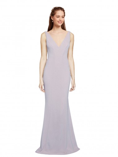 Outlet Stretch Crepe V-Neck Sleeveless Keyhole Back Long Formal Evening Dress