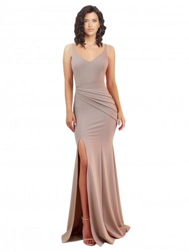 Outlet Stretch Crepe V-Neck Sleeveless Low Back Long Black Tie Evening Dress