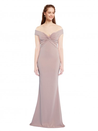 Outlet Stretch Crepe Off the Shoulder Sleeveless Keyhole Back Long Formal Evening Dress