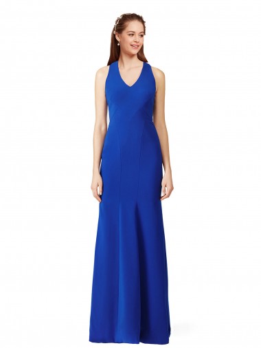 Outlet Stretch Crepe V-Neck Sleeveless Long Formal Evening Dress
