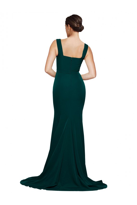 Outlet Stretch Crepe Square Neck Sleeveless Sweep Train Semi Formal Evening Dress
