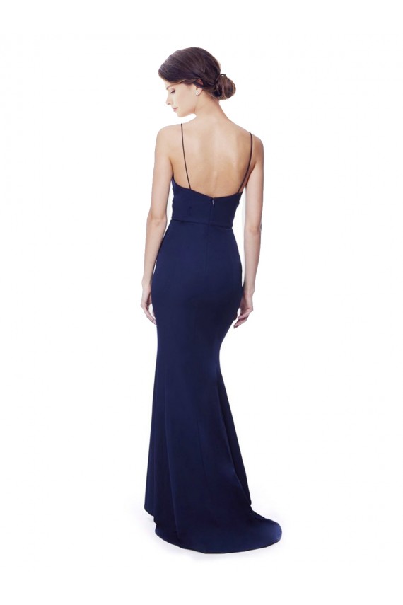 Outlet Stretch Crepe Spaghetti Straps Sleeveless Open Back Long Formal Dress