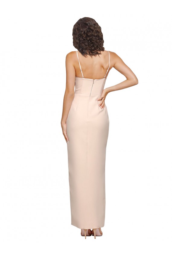Outlet Stretch Crepe Strapless Sleeveless Low Back Nude Long Semi Formal Evening Dress
