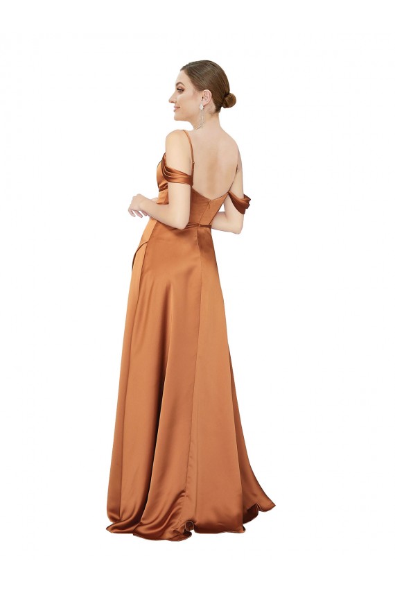 Outlet Silky Satin Spaghetti Straps Cold Shoulder Low Back Long Formal Evening Dress