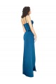 Outlet Silky Satin Spaghetti Straps Sleeveless Low Back Peacock Blue Long Formal Evening Dress
