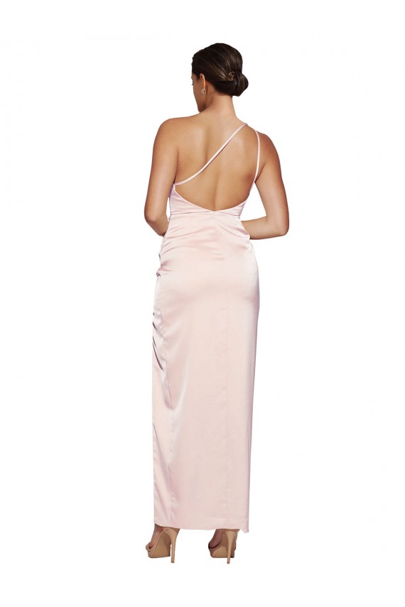 Outlet Silky Satin One Shoulder Sleeveless Low Back Long Semi Formal Evening Dress