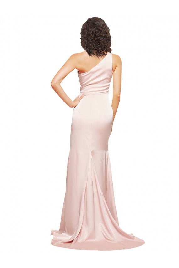 Outlet Silky Satin One Shoulder Sleeveless Pink Long Black Tie Evening Dress