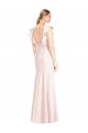 Outlet Stretch Crepe Bateau Neck Cap Sleeves Open Back Long Formal Dress