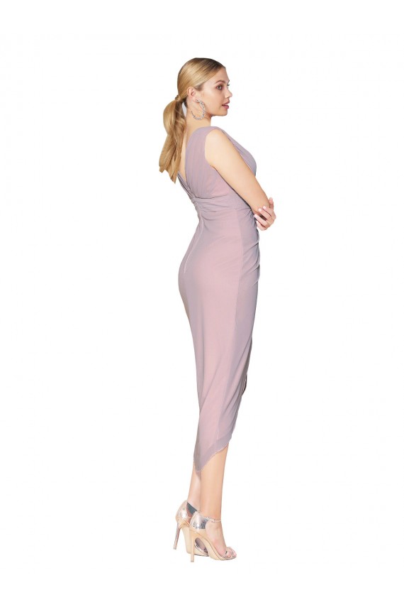Outlet Soft Chiffon V-Neck Sleeveless V-Back Primrose Cocktail Length High Low Evening Dress