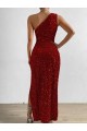 Outlet Velvet Sequin One Shoulder Sleeveless Long Evening Dress