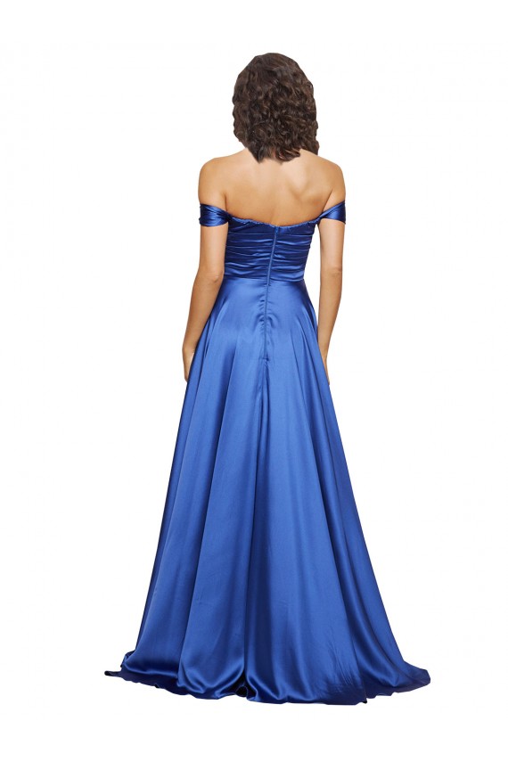 Outlet Stretch Satin Off the Shoulder Sleeveless Sweep Train Formal Evening Dress