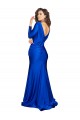 Outlet Silky Satin V-Neck Long Sleeves V-Back Long Formal Evening Dress