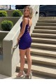 Outlet Velvet Sequin V-Neck Sleeveless Short Evening Gown