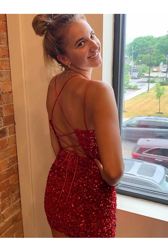 Outlet Velvet Sequin V-Neck Sleeveless Short Evening Dress