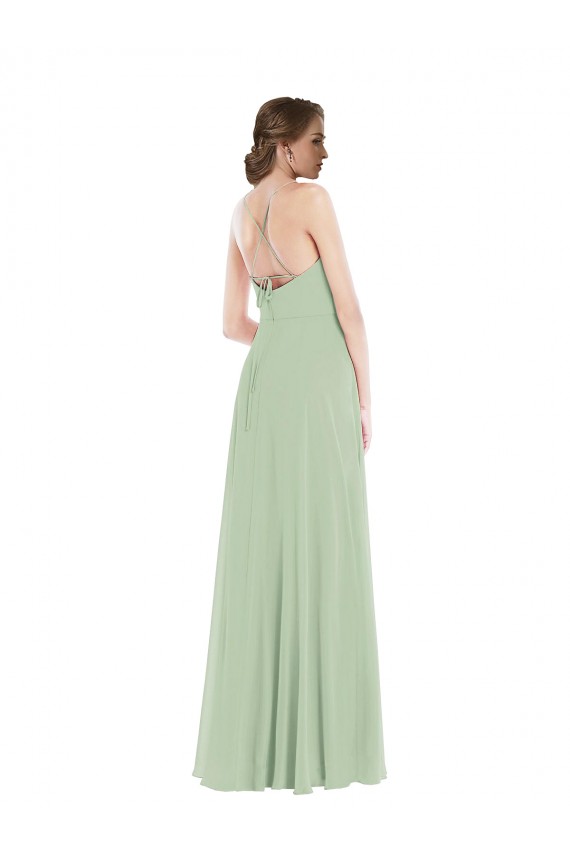 Outlet Soft Chiffon Scoop Neck Sleeveless Open Back Long Semi Formal Evening Dress