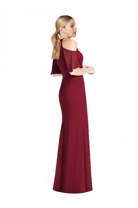 Outlet Soft Chiffon Halter Neck Cold Shoulder Long Semi Formal Evening Dress