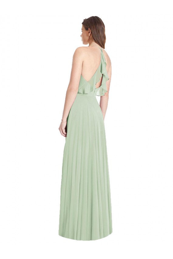 Outlet Soft Chiffon Spaghetti Straps Cold Shoulder Long Semi Formal Evening Dress