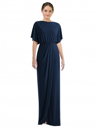 Outlet Spandex Bateau Neck Short Sleeves Open Back Long Semi Formal Evening Dress