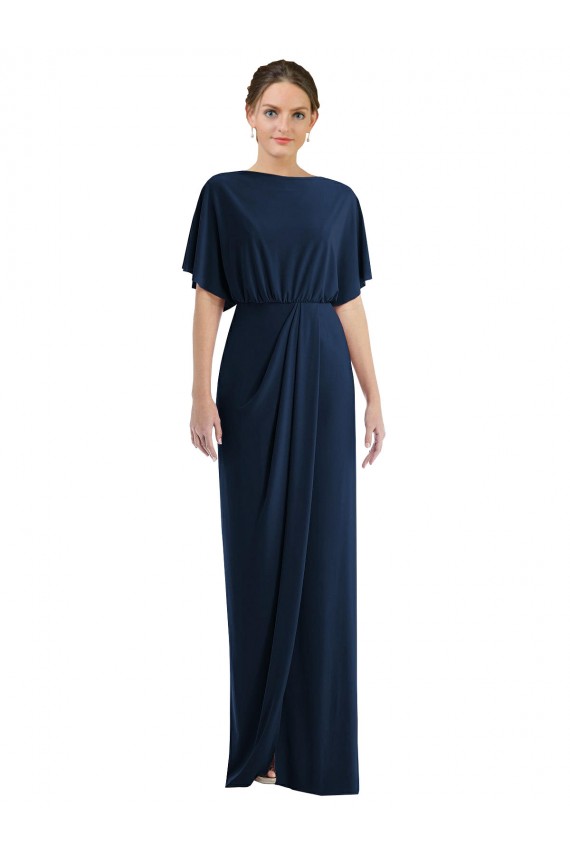 Outlet Spandex Bateau Neck Short Sleeves Open Back Long Semi Formal Evening Dress