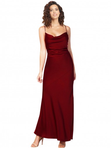Outlet Silky Satin Cowl Neck Sleeveless Low Back Long Black Tie Evening Dress