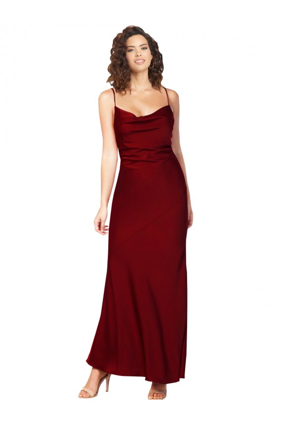 Outlet Silky Satin Cowl Neck Sleeveless Low Back Long Black Tie Evening Dress