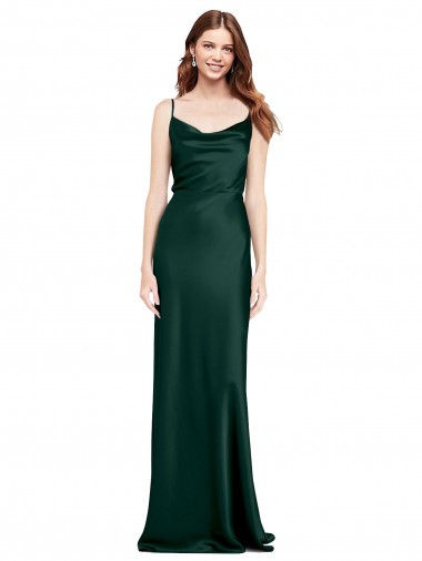 Outlet Stretch Satin Cowl Neck Sleeveless V-Back Long Black Tie Evening Dress