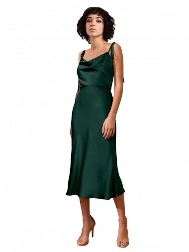 Outlet Stretch Satin Cowl Neck Sleeveless Midi Length Black Tie Evening Dress