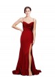 Outlet Stretch Satin Spaghetti Straps Sleeveless Open Back Sweep Train Black Tie Evening Dress