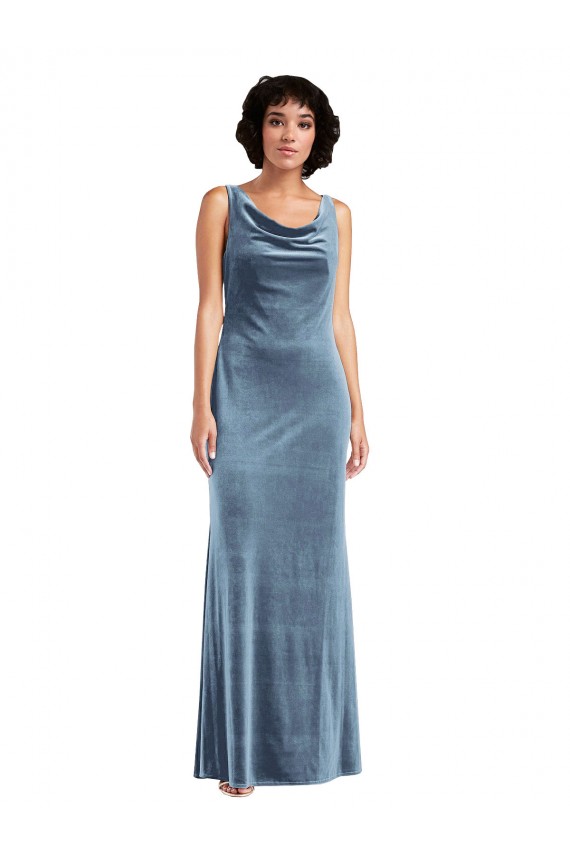 Outlet Stretch Velvet Cowl Neck Sleeveless V-Back Long Evening Dress