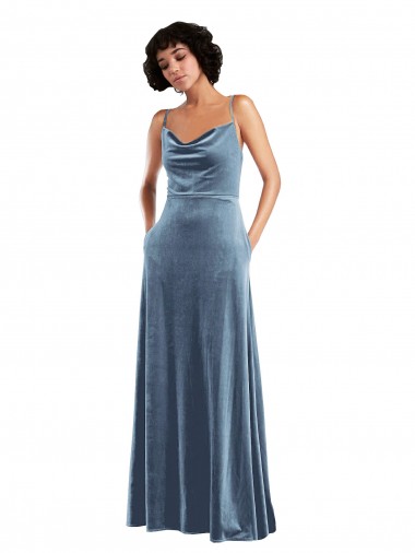 Outlet Stretch Velvet Cowl Neck Sleeveless Open Back Long Semi Formal Evening Dress