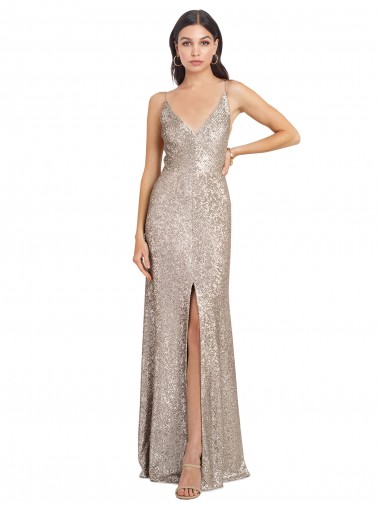 Outlet Sequin & Sparkling Sequin V-Neck Sleeveless V-Back Long Formal Evening Dress