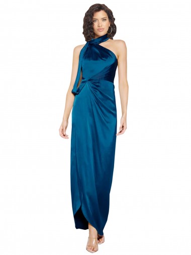 Outlet Silky Satin Halter Neck Sleeveless Long Formal Evening Dress