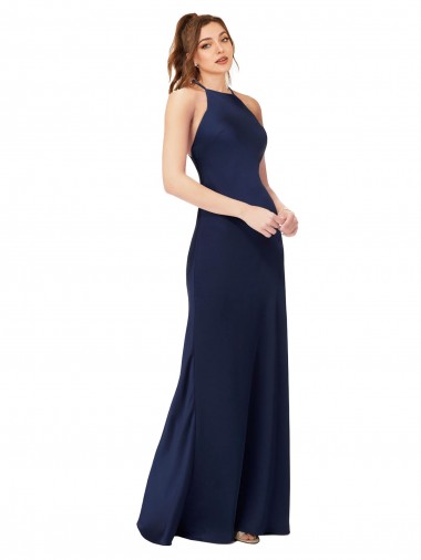 Outlet Silky Satin High Neck Sleeveless Open Back Long Formal Evening Dress